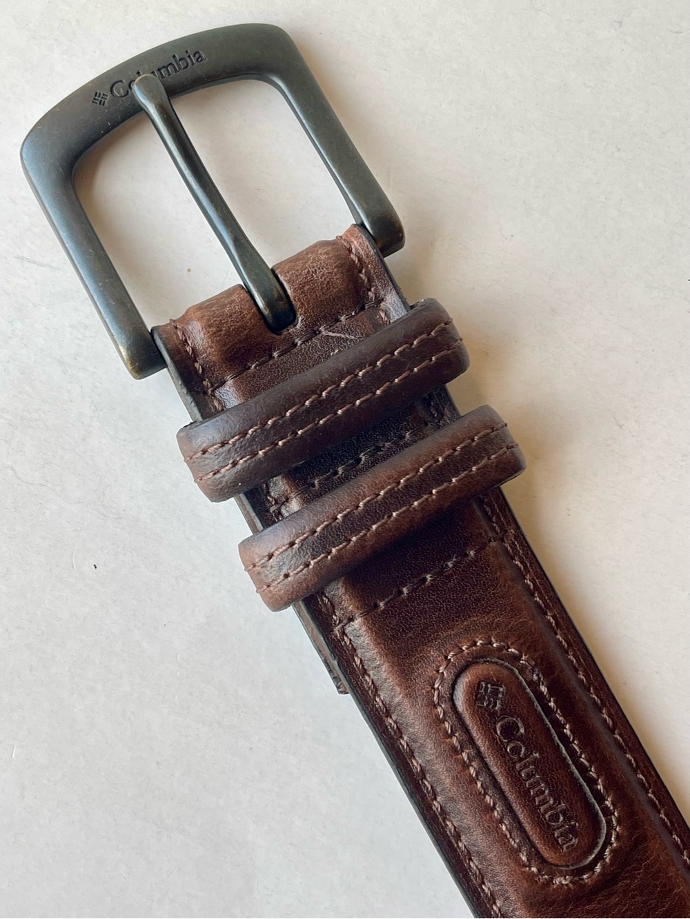Columbia Dark Brown Leather Belt with Brushed Metal Buckle- 34 (Med)